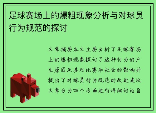 足球赛场上的爆粗现象分析与对球员行为规范的探讨