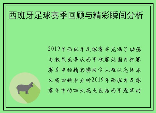 西班牙足球赛季回顾与精彩瞬间分析