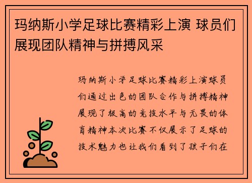 玛纳斯小学足球比赛精彩上演 球员们展现团队精神与拼搏风采