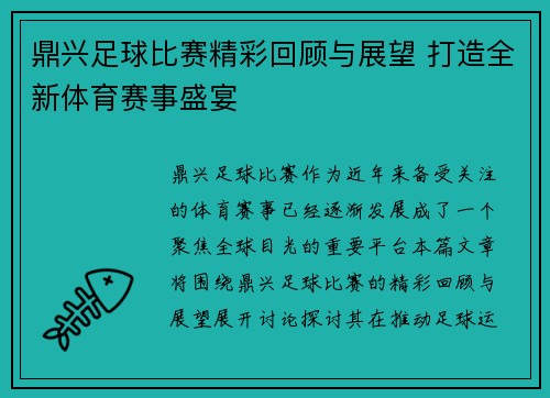 鼎兴足球比赛精彩回顾与展望 打造全新体育赛事盛宴