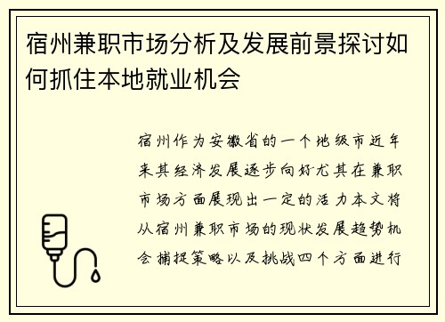 宿州兼职市场分析及发展前景探讨如何抓住本地就业机会
