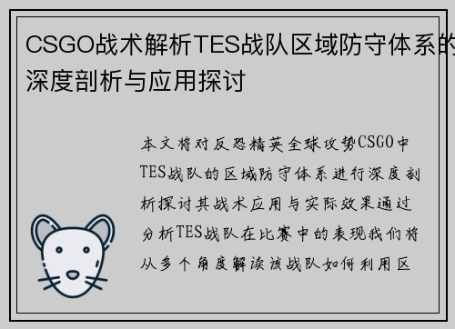 CSGO战术解析TES战队区域防守体系的深度剖析与应用探讨
